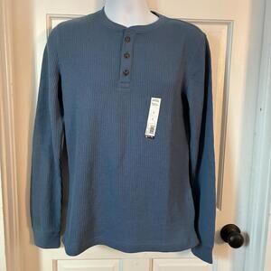 Sonoma Men's Light Blue Long Sleeve Waffle Shirt w Buttons at Collar Size S NWT